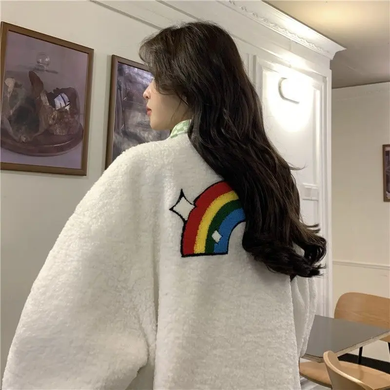 Jaqueta para Mulher Novo de Dois lã de Cordeiro Xadrez Acolchoado Oversize Tendência Outono Inverno Lados Japão Punk Engrossar Cabolsa Quente Hip Hop 5 Computers & Electronics