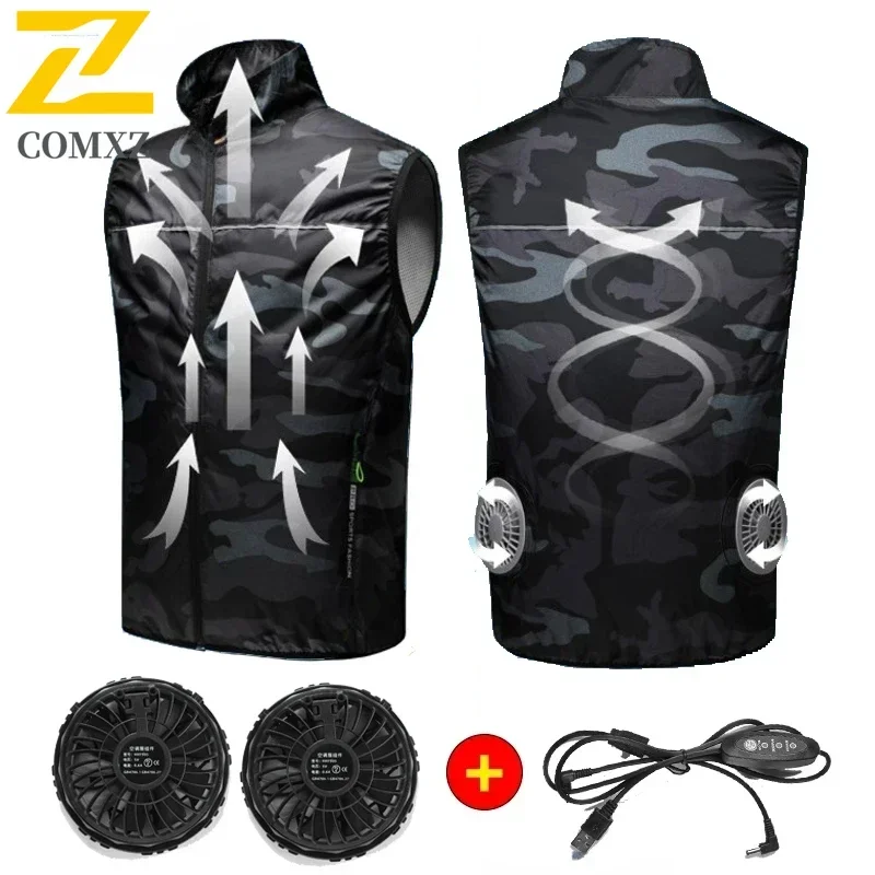 COMXZ Men's Ice Vest Fan Air Conditioner Clothes Cool Vest Sport USB Rechargeable Cooling Vest Summer Camping Fishing Overalls