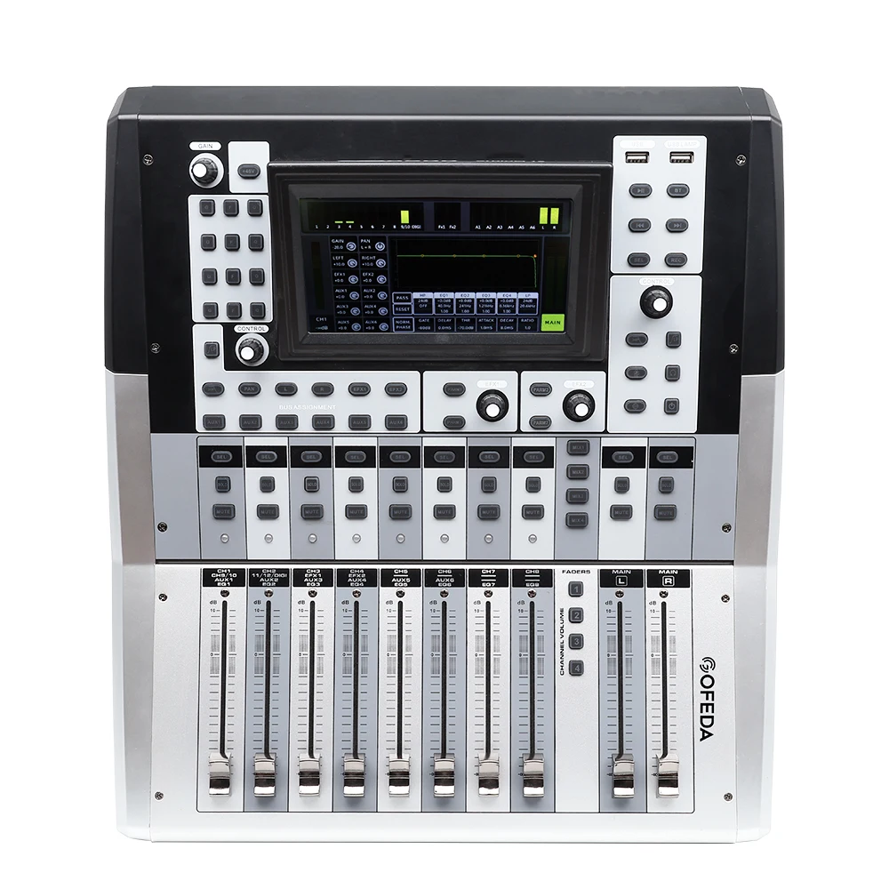 구어미 DM12 12채널 디지털 오디오 믹서 USB DJ 믹싱 콘솔 (48V 팬텀 파워 포함, 라이브 스트리밍 녹음 PC용)