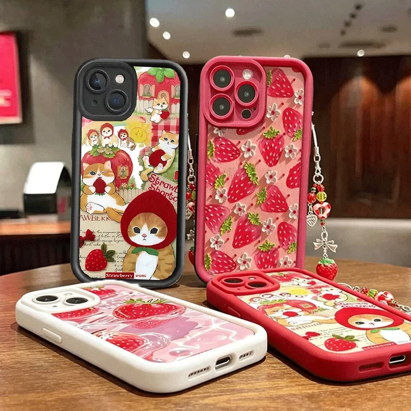 Adorable Strawberry Cat Chain Phone Case Cover