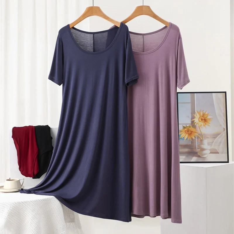 Women's Nightgown Sleeping Dress Large Size Short Sleeve Modal Nightwear Female Comfortable Night Shirt Casual Sleepwear