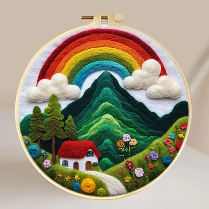 Wool Felt Painting Kit Colored Mushrooms Handmade Embroidery Wool Needle Felt Kit Gift Crafts Diy Home Decoration