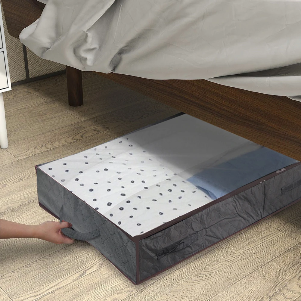 Thick Breathable 2 Pcs Foldable Under Bed Bags Under Bed Storage Boxes Underbed Clothes Storage Bags Zippered Organizer 3