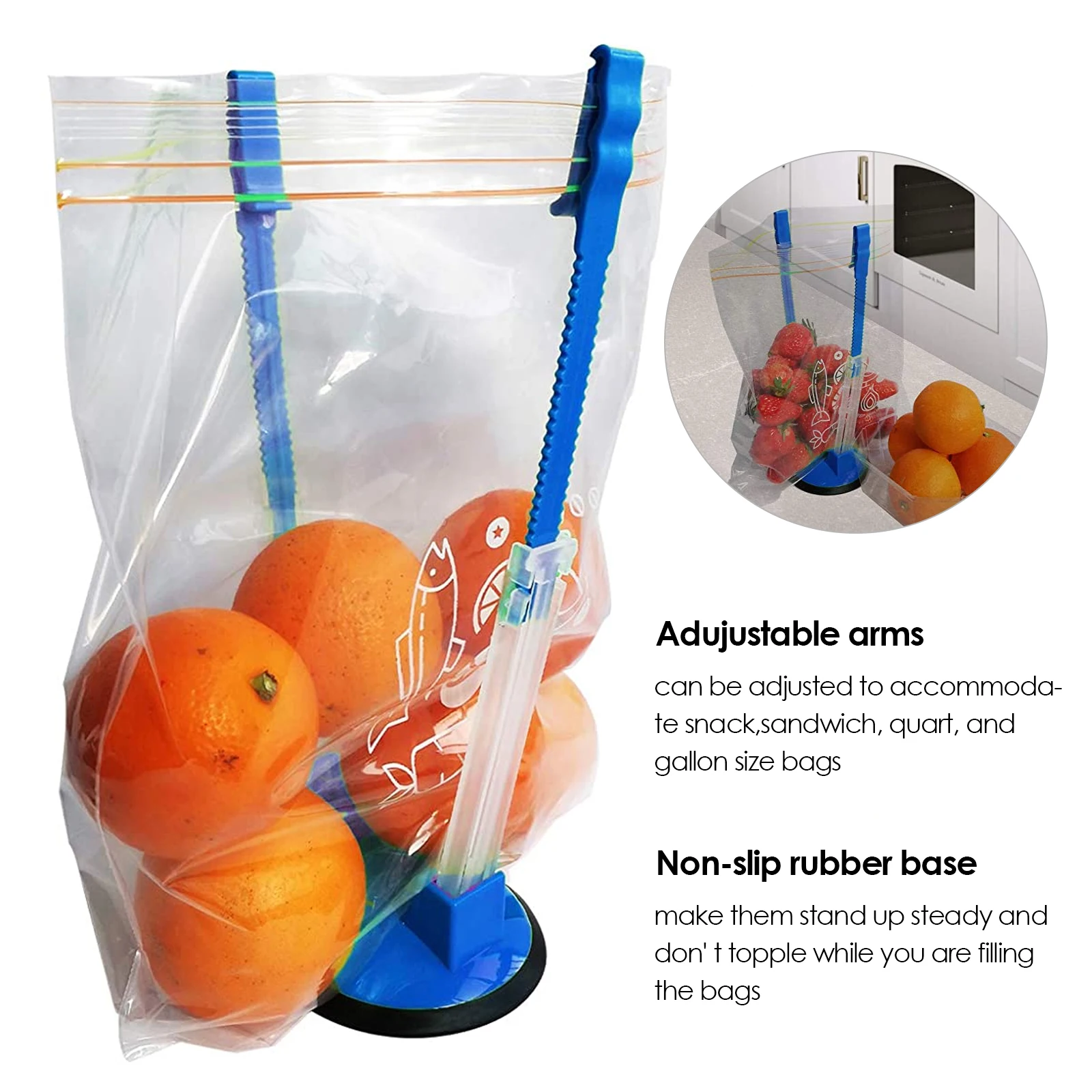 Exultimate Adjustable Baggy Clip Freezer Bag Holder Stand, Meal