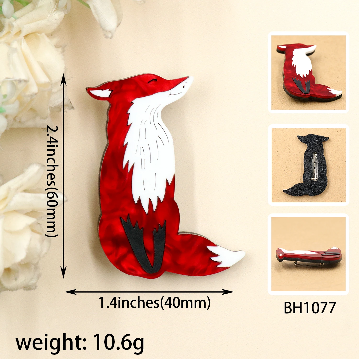 Broche Fox vermelho colorido para mulheres, jóias artesanais, YX2024- BH1077