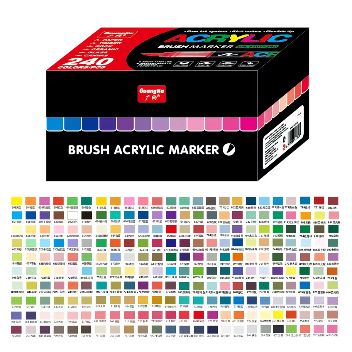 画材5点 GuangNa 240/168 Colors Set Acrylic Paint Markers Brush Tip