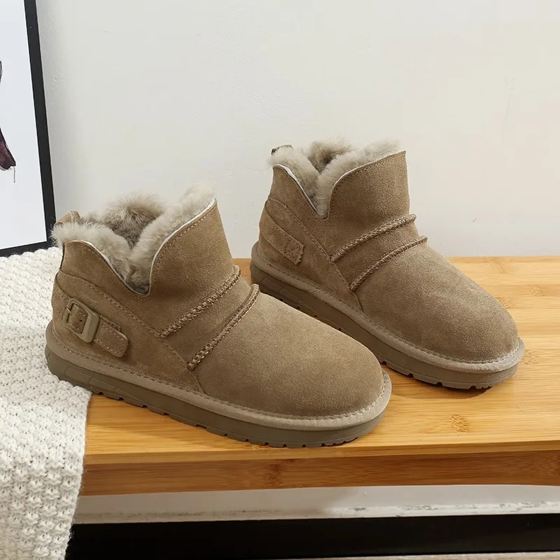 

Winter Snow Boots Women Suede Cotton Botas Warm Flats Platform Shoes Fashion Short Plush Short Booties Walking Chaussure Femme