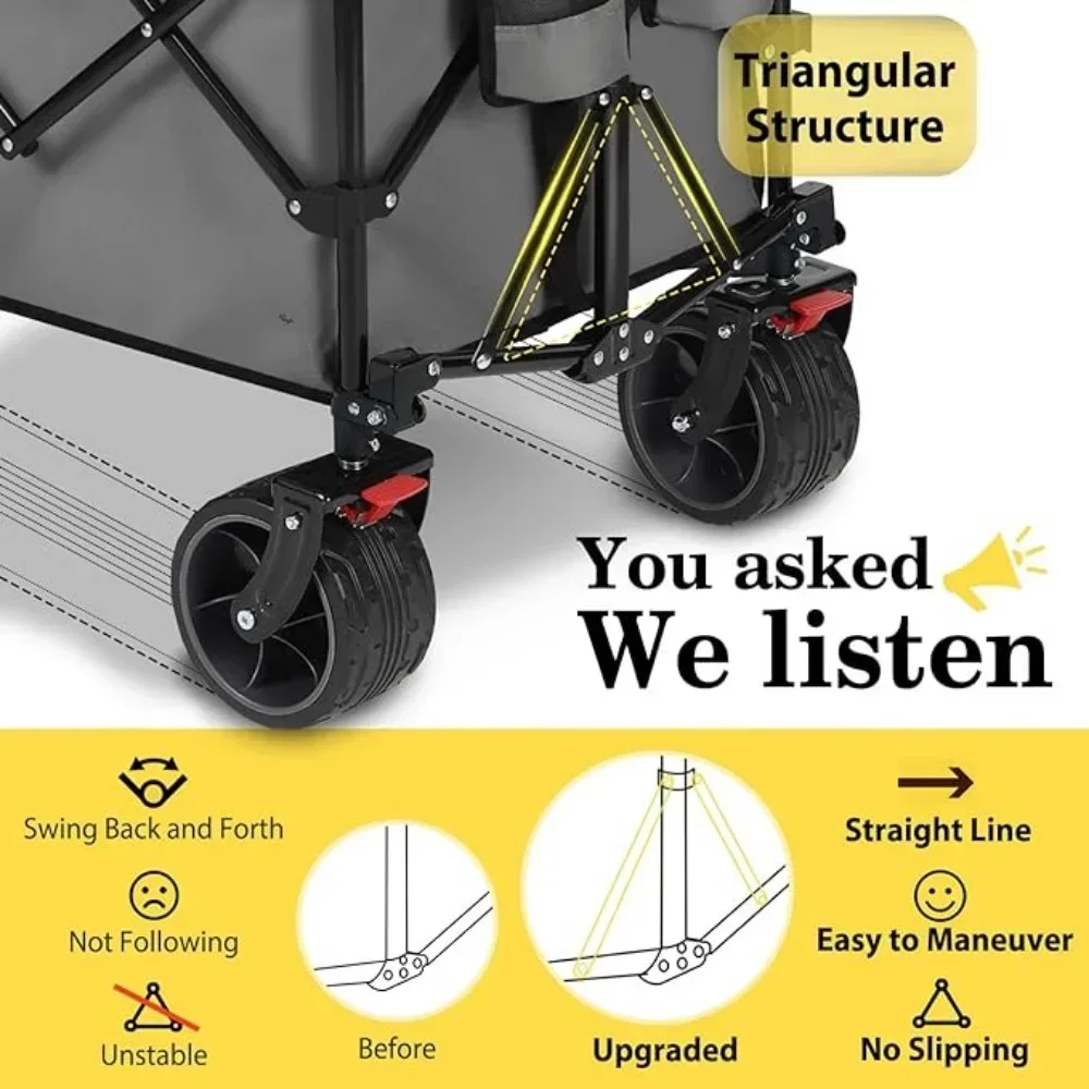Camping Carts 48''L Collapsible Foldable Extended Wagon With 440lbs Weight Capacity Camping Trolley Cart Hand Garden Supplies