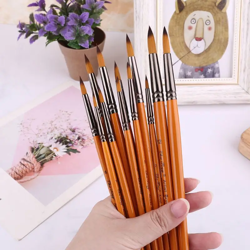 12pcs Professional Painting Brushes Nylon Hair Artist Watercolor Acrylic Gouache Paint Brush Dropship