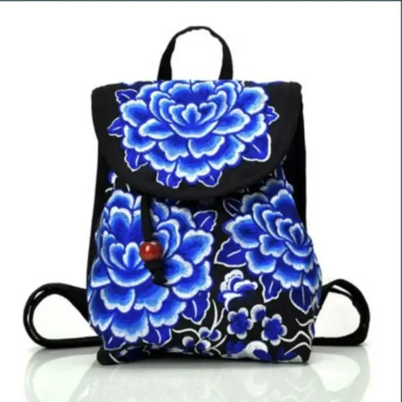 1 Pcs New Ethnic Style Canvas Embroidered Backpack Embroidered Women's Backpack Student Backpack Backpack