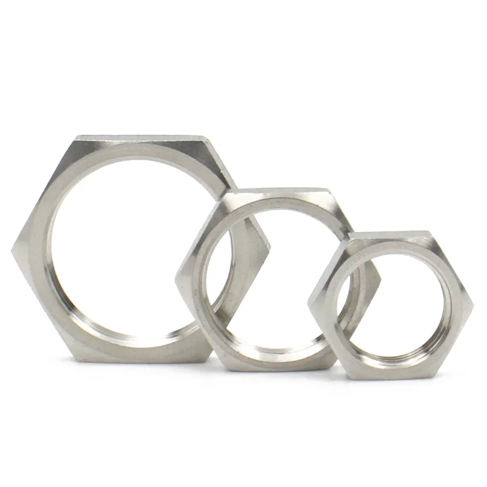 304 Stainless Steel Hex Lock Nut 5pcs M8-M40 Pipe Fitting Pitch 1mm 1.5mm Metric Female