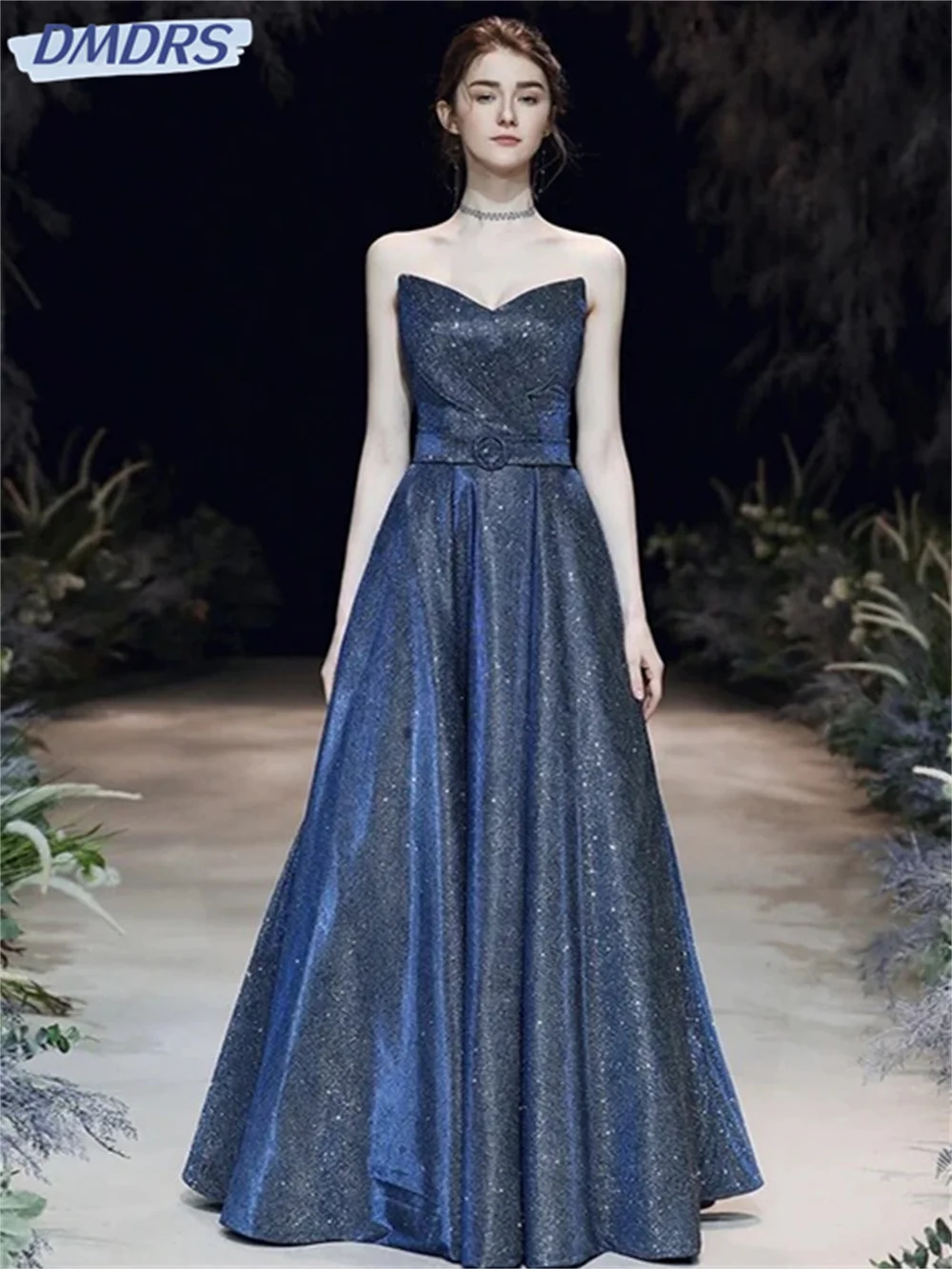 Shiny Strapless Prom Dress 2024 Luxurious Sleeveless Bride Gown Charming A-Line Floor-length Bride Robe Vestidos De Novia