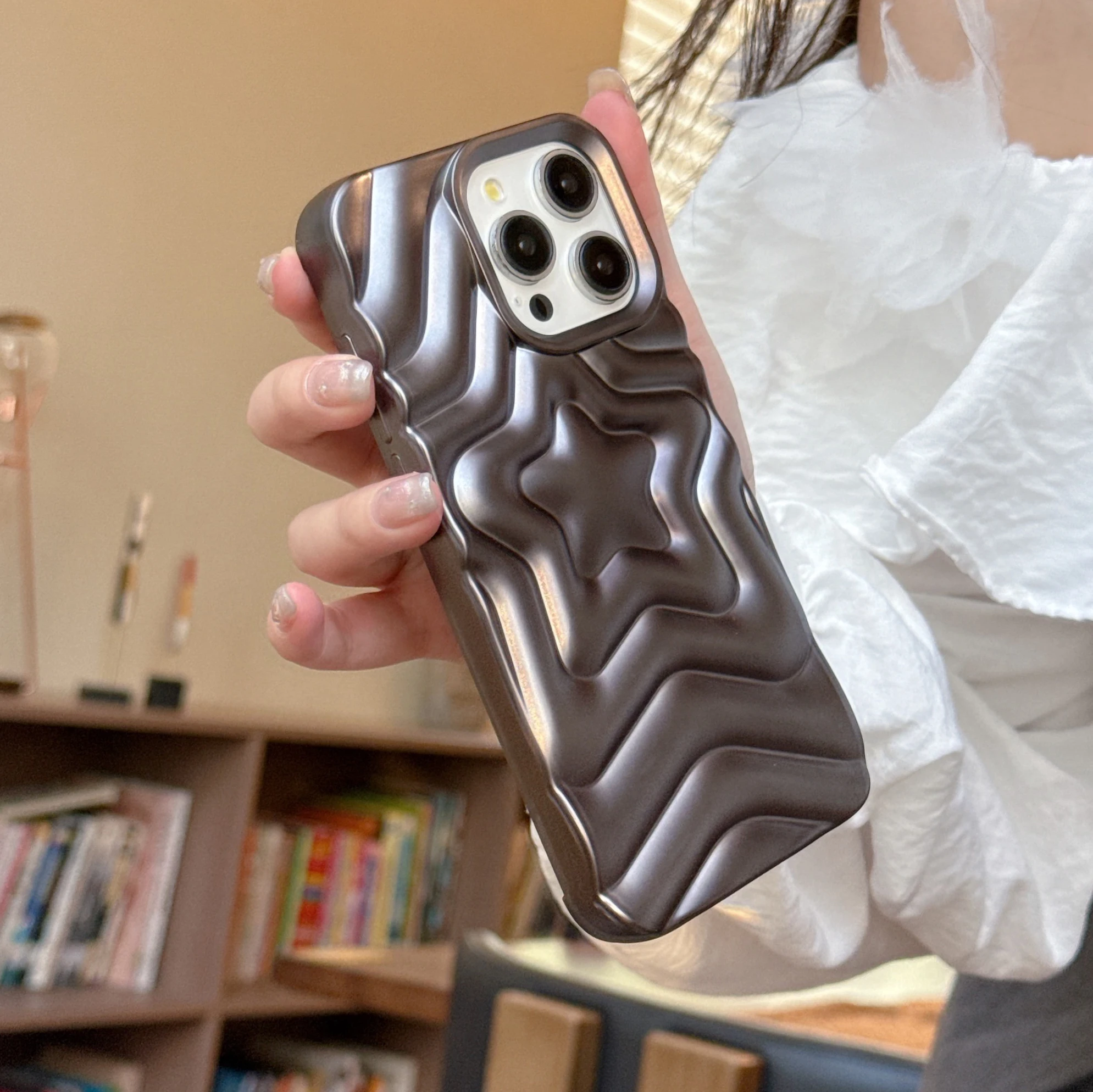 Gun Color Wave Pattern Shockproof Solid Phone Case with 3D Star Ripples Design