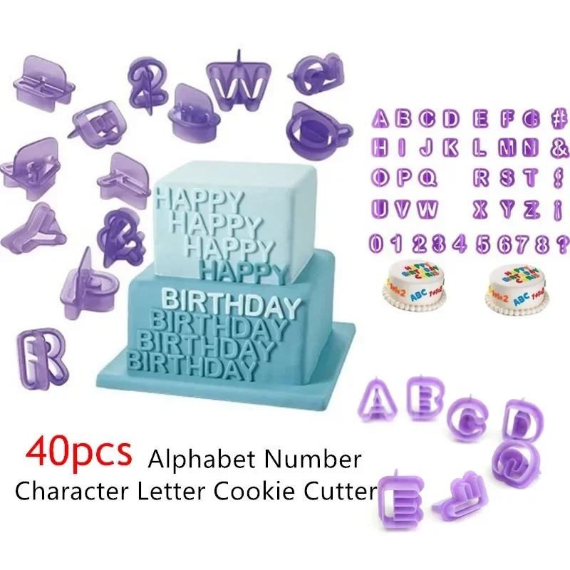 40Pcs Alphabet Number Character Letter Cookie Cutter Fondant Cake Alphanumeric Biscuit Mould DIY Embossing Tools with Handle