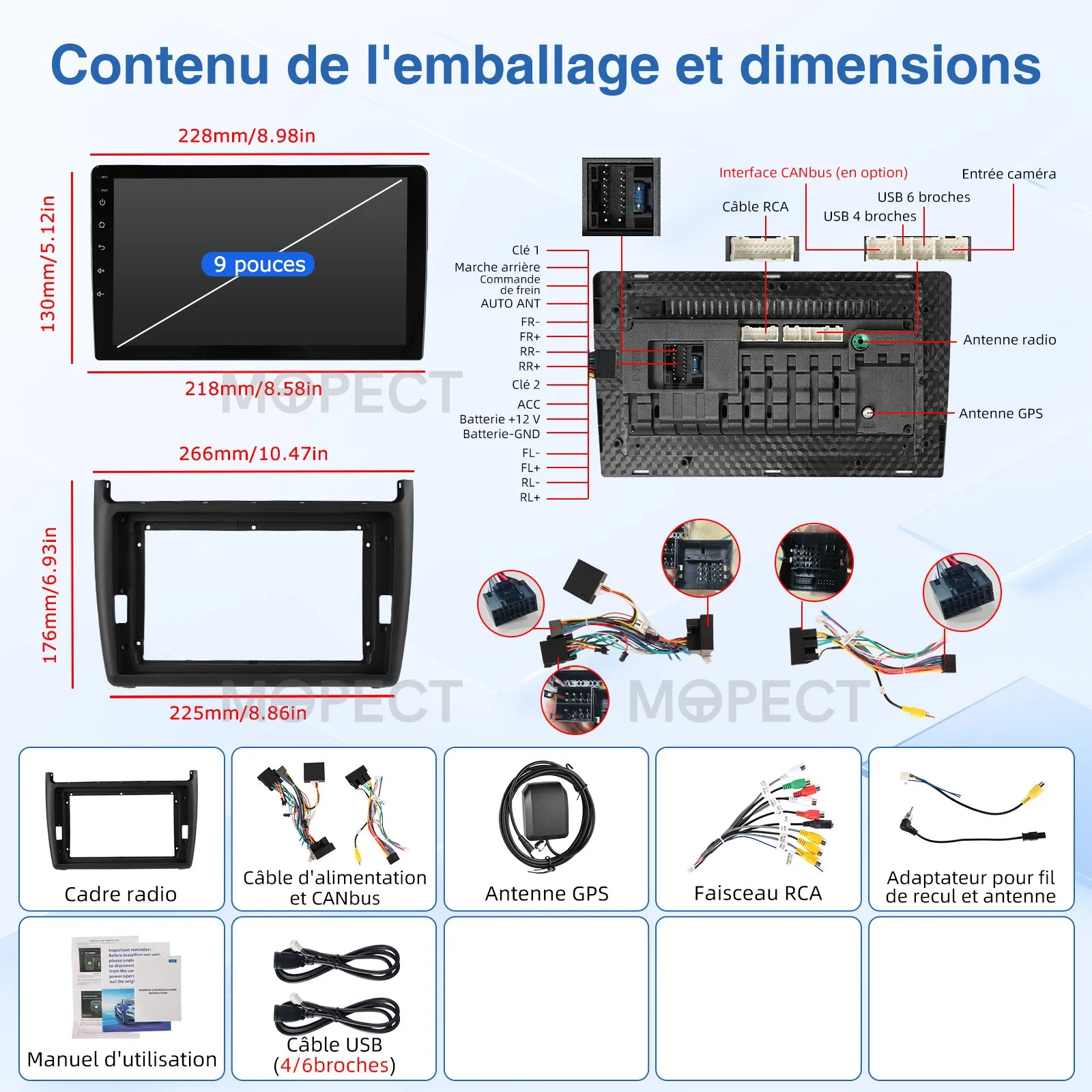 Radio estéreo para coche de 9 pulgadas con pantalla táctil IPS de 4+64G para VW Polo 6R 6C V 2009-2017 AM/FM Android 15 CarPlay, unidad principal con GPS, navegador, Bluetooth y FM 6