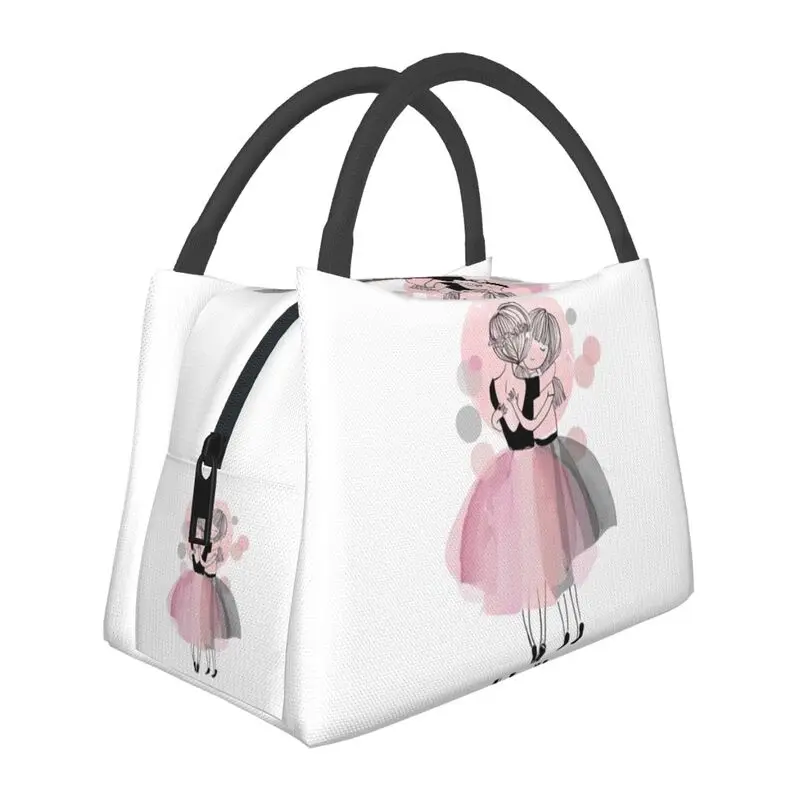

Pink Ballet Girl Thermal Insulated Lunch Bags Ballerina Dancer Portable Lunch Tote for Outdoor Camping Travel Meal Food Box
