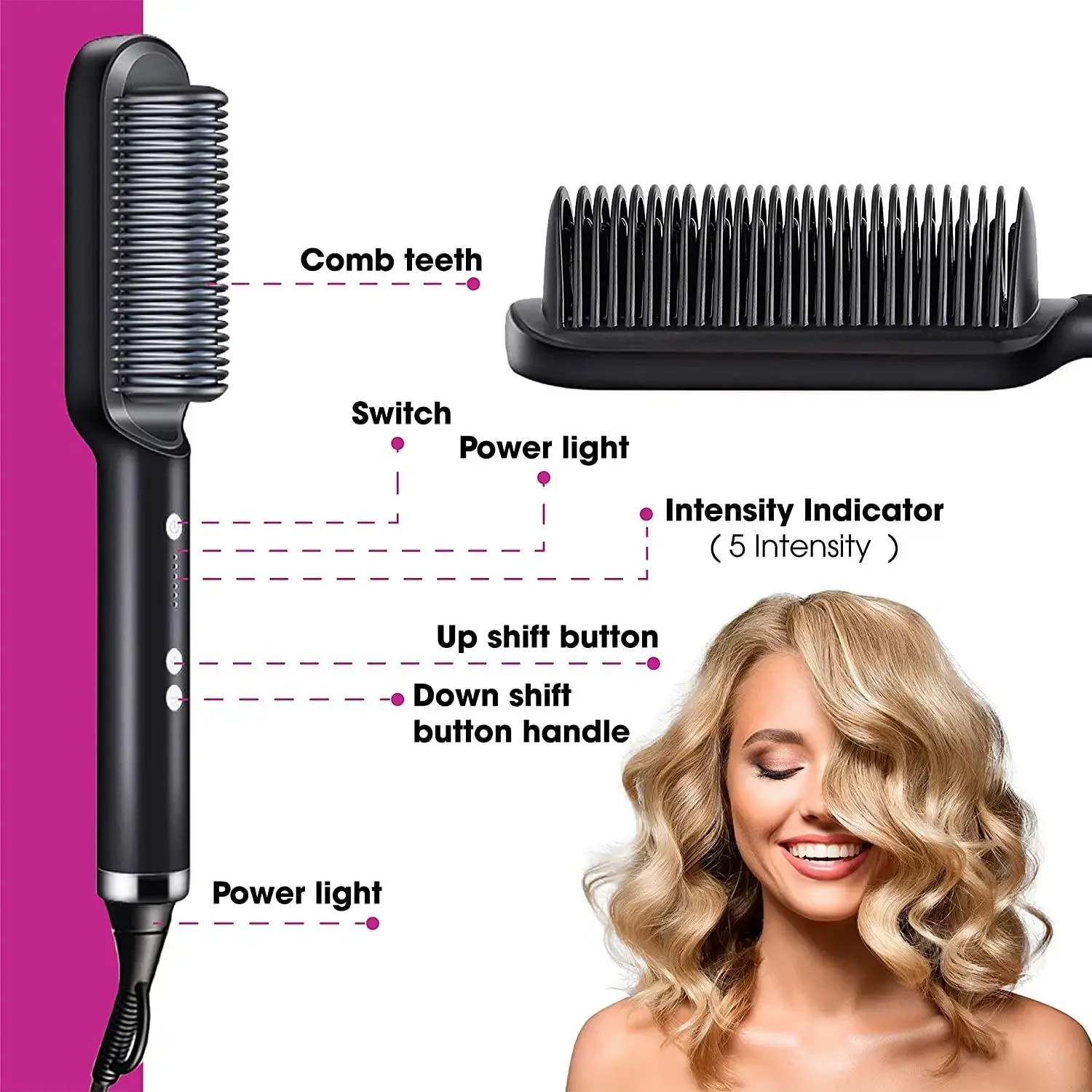 Hair Straightener Brush Hot Comb Ionic Straightening Brush with Anti Scald Fast Ceramic Heating Portable Hot Straightening Comb 6