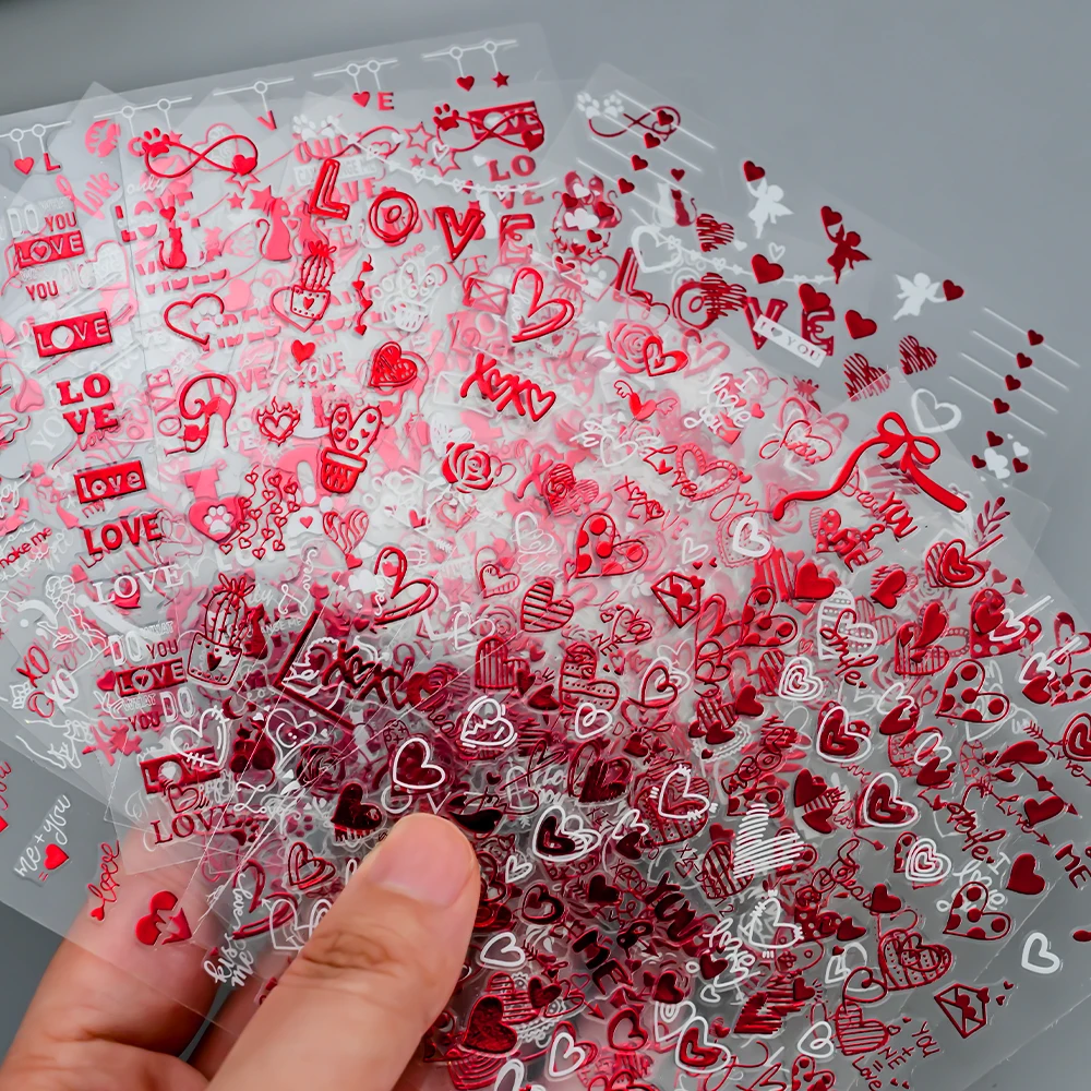 1 Stück 5D Rote Lippen/Liebe Nagelkunst-Aufkleber Sexy Valentinstag Herz/Rose/Band Selbstklebende Nagelsticker für Hochzeit/Party Nageldekoration – Detail 6