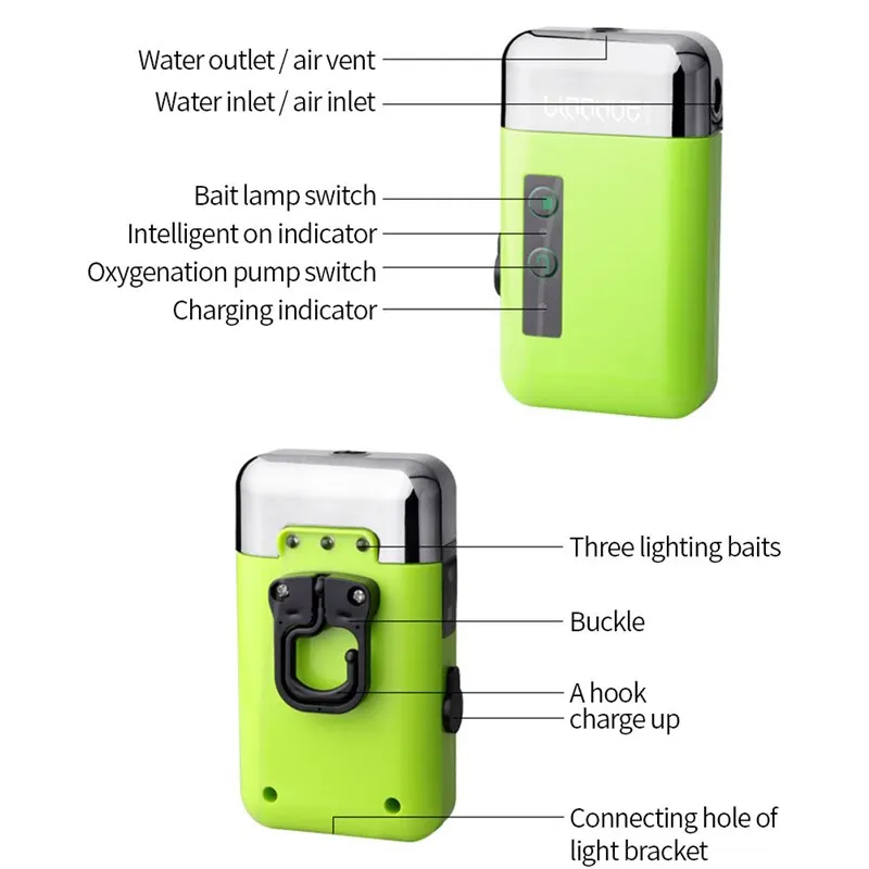 Air pump with sensor, water pump, oxygen pump, multifunctional rechargeable outdoor fishing accessory suitable for fishing gear