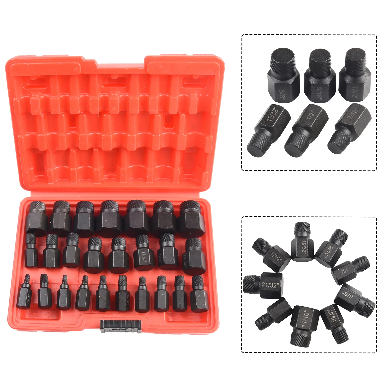 

25Pcs Multi-Spline Screw Extractor Set Hex Head Bit Socket Wrench Bolt Remover Tool Kit Multi-spline Extractors With Carry Case