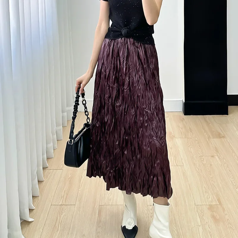 

Miyake Pleated Skirt for Women 2023 Autumn New High Waist Slimming Simple All-Match Pleated Temperament Youthful-Looking Skirt