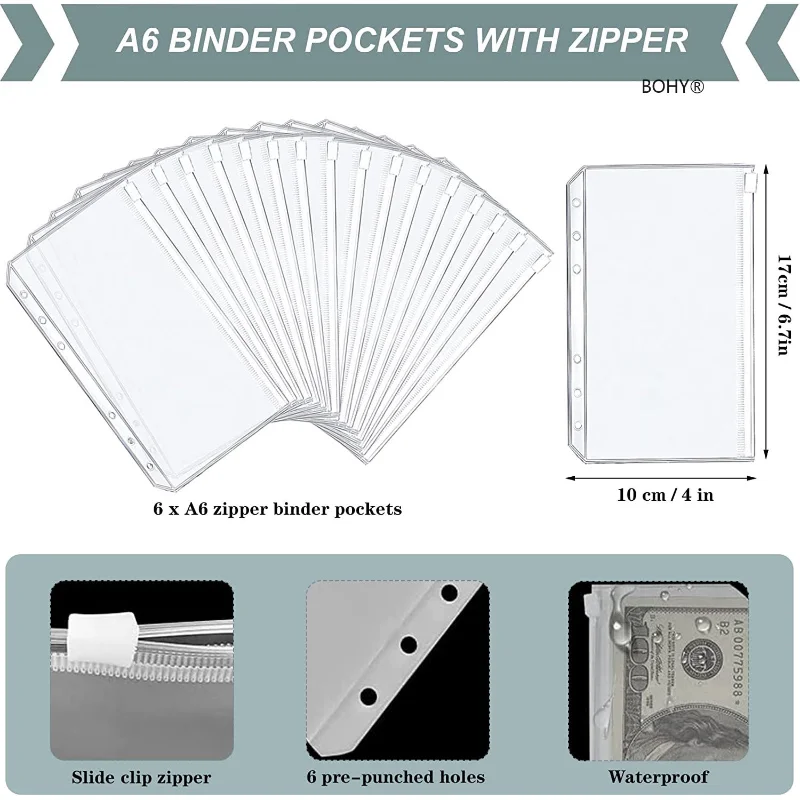 A6 Binder Classeur Budget PU Leather Planner Pockets Cash Envelope Organizer System Excluding transparent Zipper Pocket Notebook 4