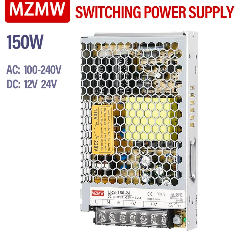 MZMW 스위칭 전원 공급 장치, LRS 시리즈, 150W 단일 출력, DC 12V, 24V, AC 100-260V 변압기, 산업용 전원 어댑터, LED SMPS