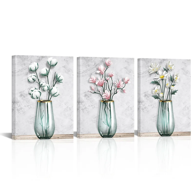 

3 Pieces Flowers In Glass Posters Home Decor Beautiful Flowers Print Canvas Art Modern Style Pictures Living Room Wall Art