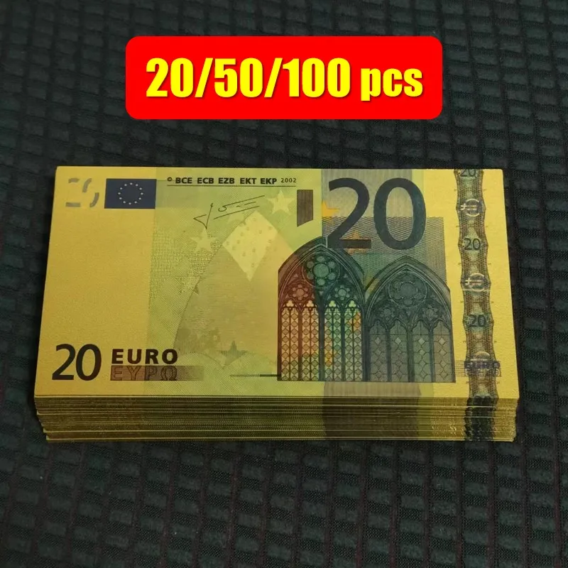 20~100pcs Fake Euro Bills 20 Euros Gold Foil Banknotes Fake Money European Banknotes 50 Euro Gold Banknotes Gifts Collection
