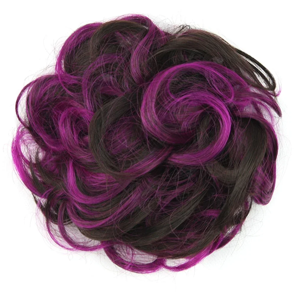 Soowee Synthetic Messy Bun 퍼플 업두 헤어밴드 유연한 스크런치 곱슬머리 헤어피스 시뇽 헤드밴드 스크런치