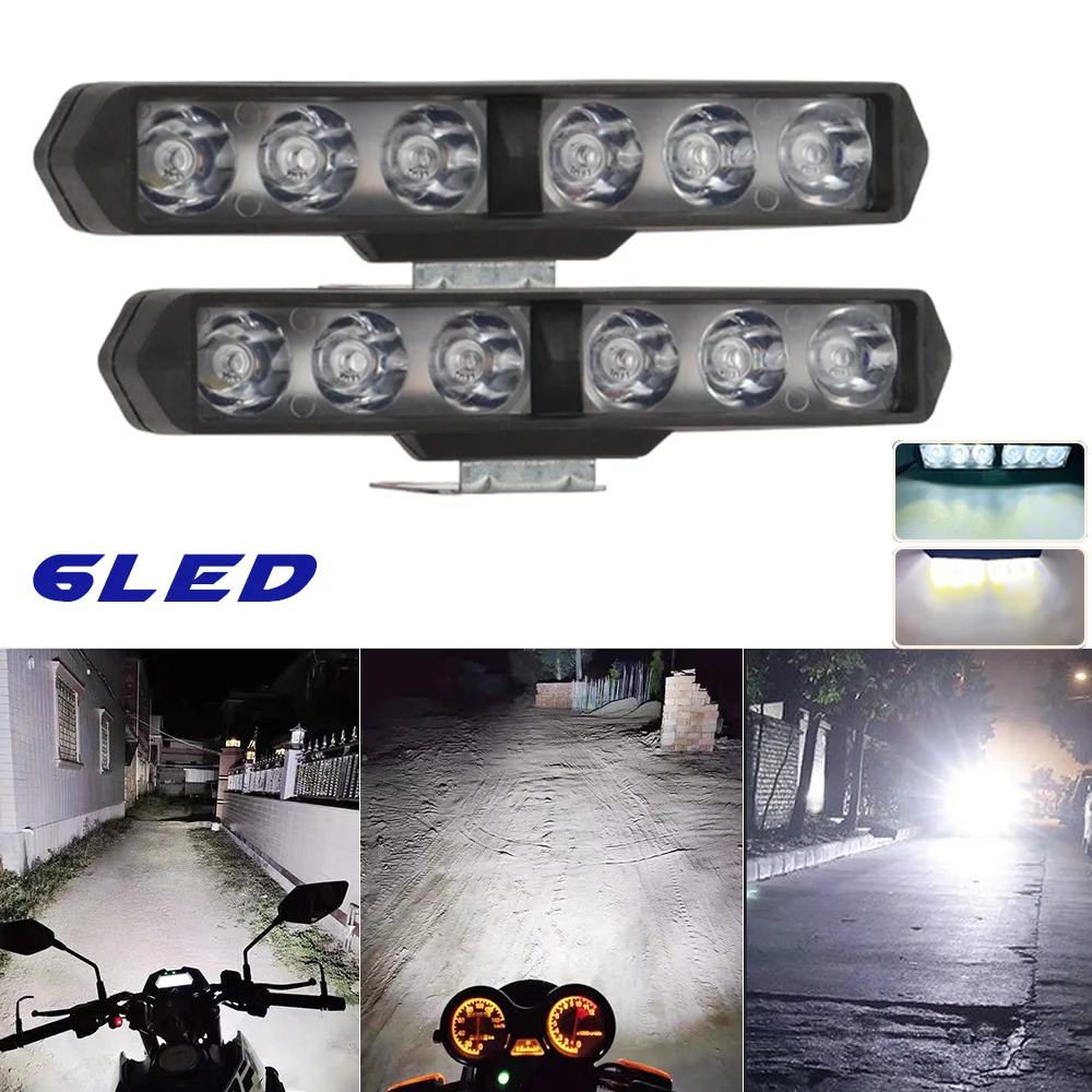 Additional Motorcycle Bar Lights 6 LED DRL Headlight Work Light High