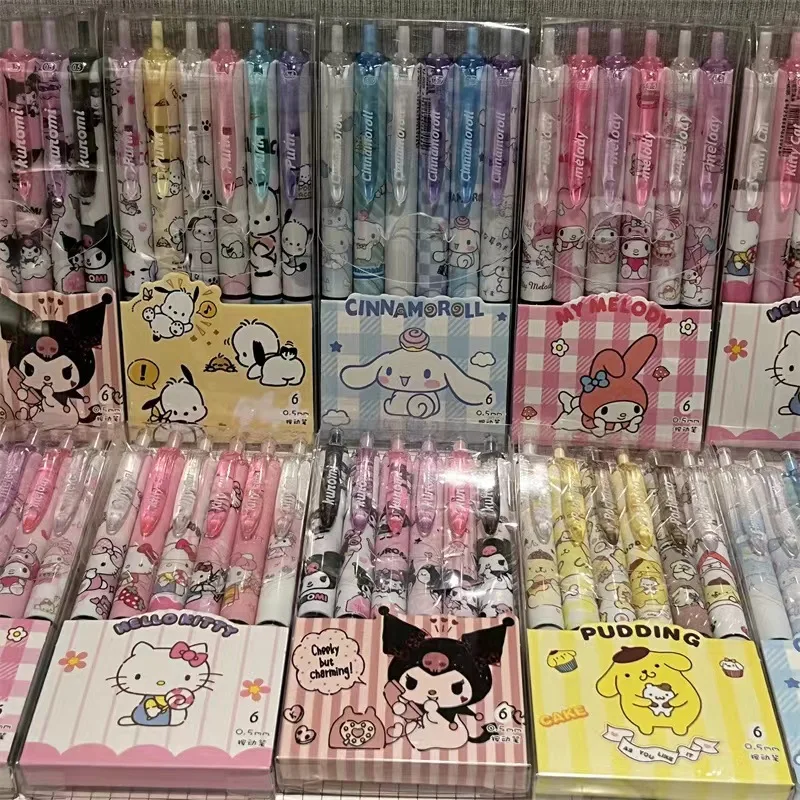 Sanrio Gel Pen Cartoon Kawaii Hello Kitty Kuromi Office Stationery Writing Pen 0.5 Black 6pcs gel pen