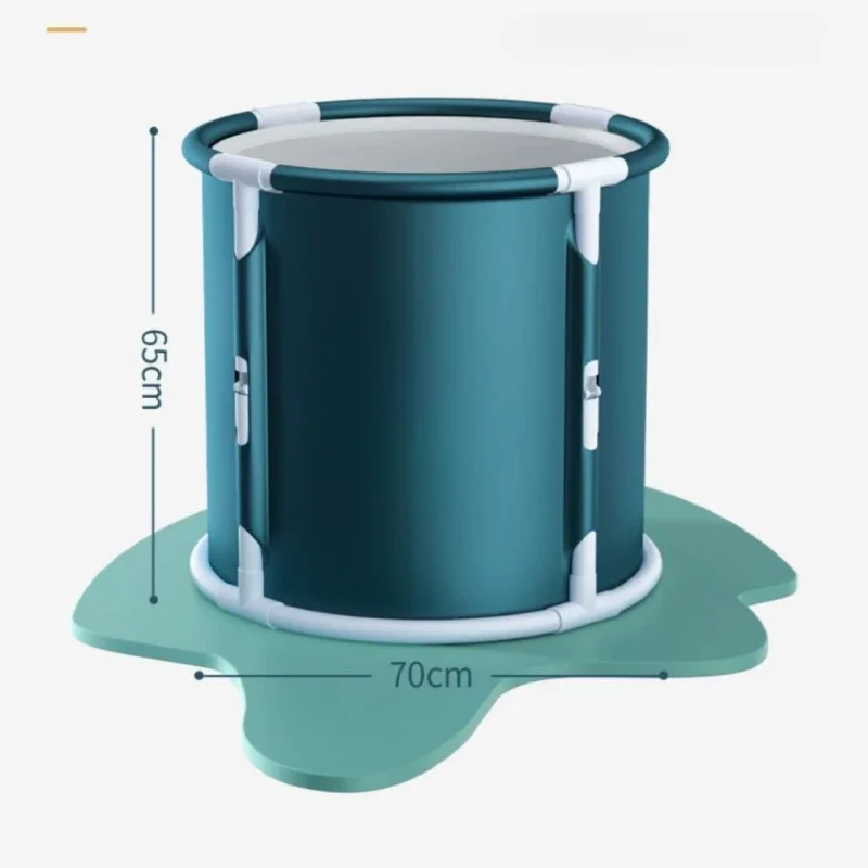Folding Household Bath Tub Adult and Child Bath Tub Full Body Bath Tub 6 Layers Thickened with Seat Cushion Dark Green 3
