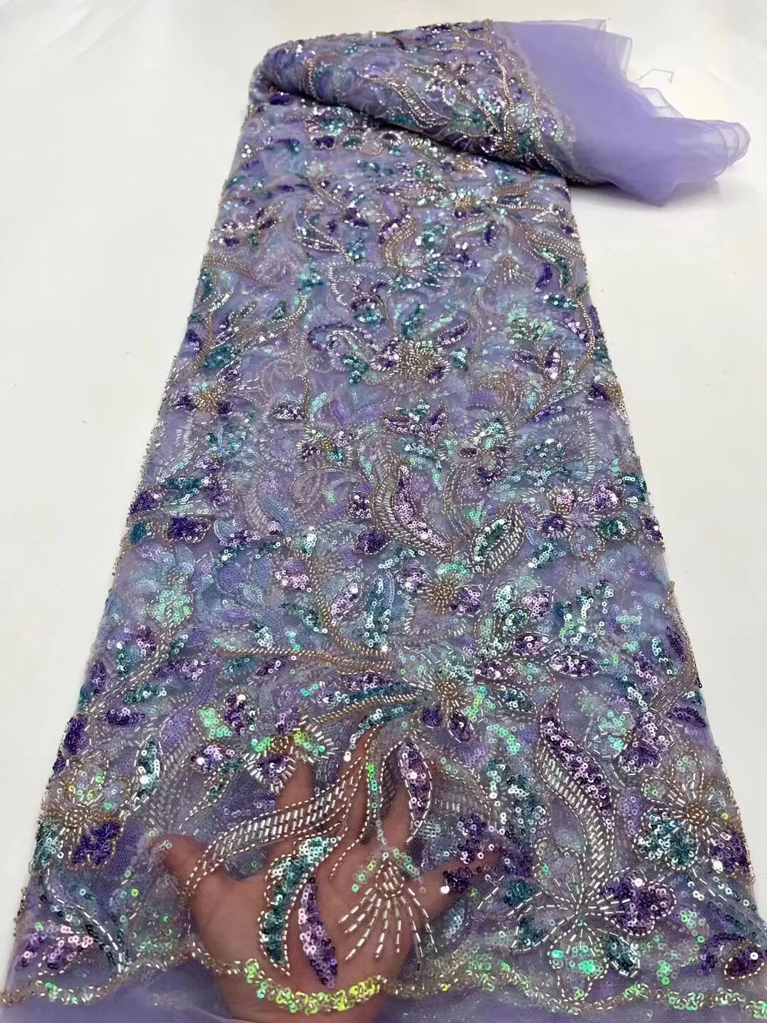 

High Quality African French Sequins and beads Net Lace Fabric For Wedding L-1228856 Nigerian Lace Fabrics Sewing