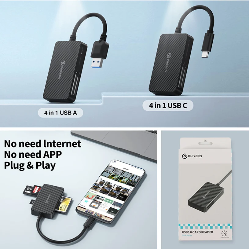 Phixero-usb a tipo c 3.0 Leitor de Cartão de Memória Adaptador Multi Detector Micro sd Sdhc Sdxc Mmc tf cf ms Pro Duo Stick Câmera Switch - Imagem 3