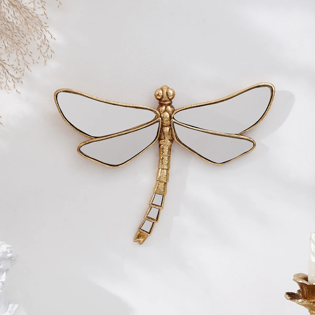 1PC, resin material mirror-finished golden curly-tailed dragonfly furniture decorative craft wall hanging