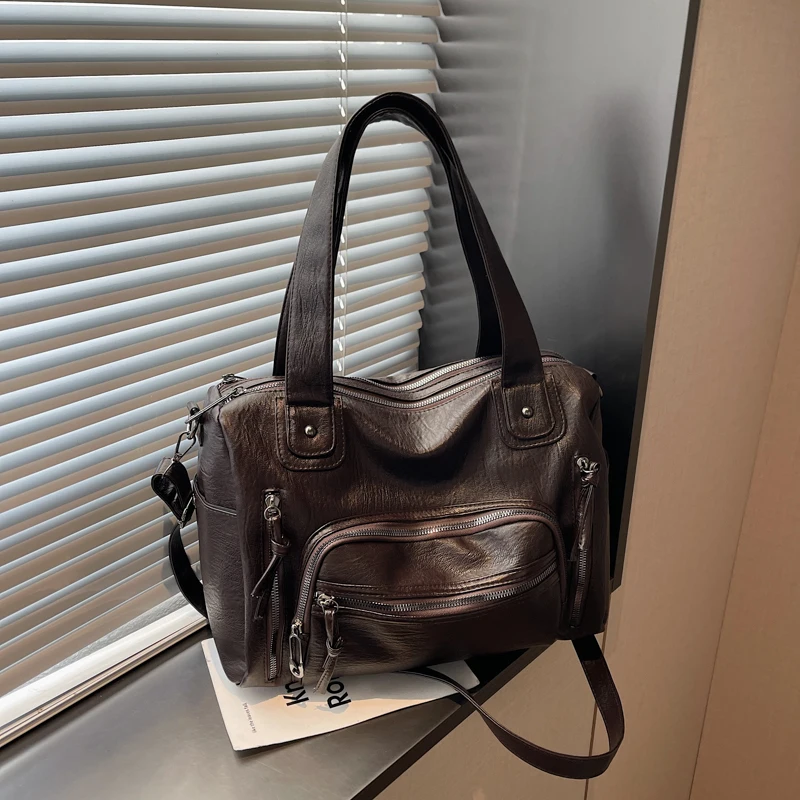 Weiche Umhängetasche mit Innenfach für Damen, 25, luxuriöse Designer-Handtaschen, Reisetasche, große Kapazität, PU-Leder, Umhängetasche – Detail 10