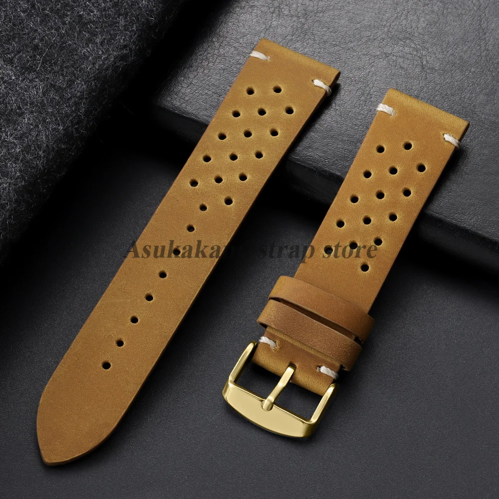 Vintage Cowhide Leather Watch Strap - Black Brown Universal Watchband