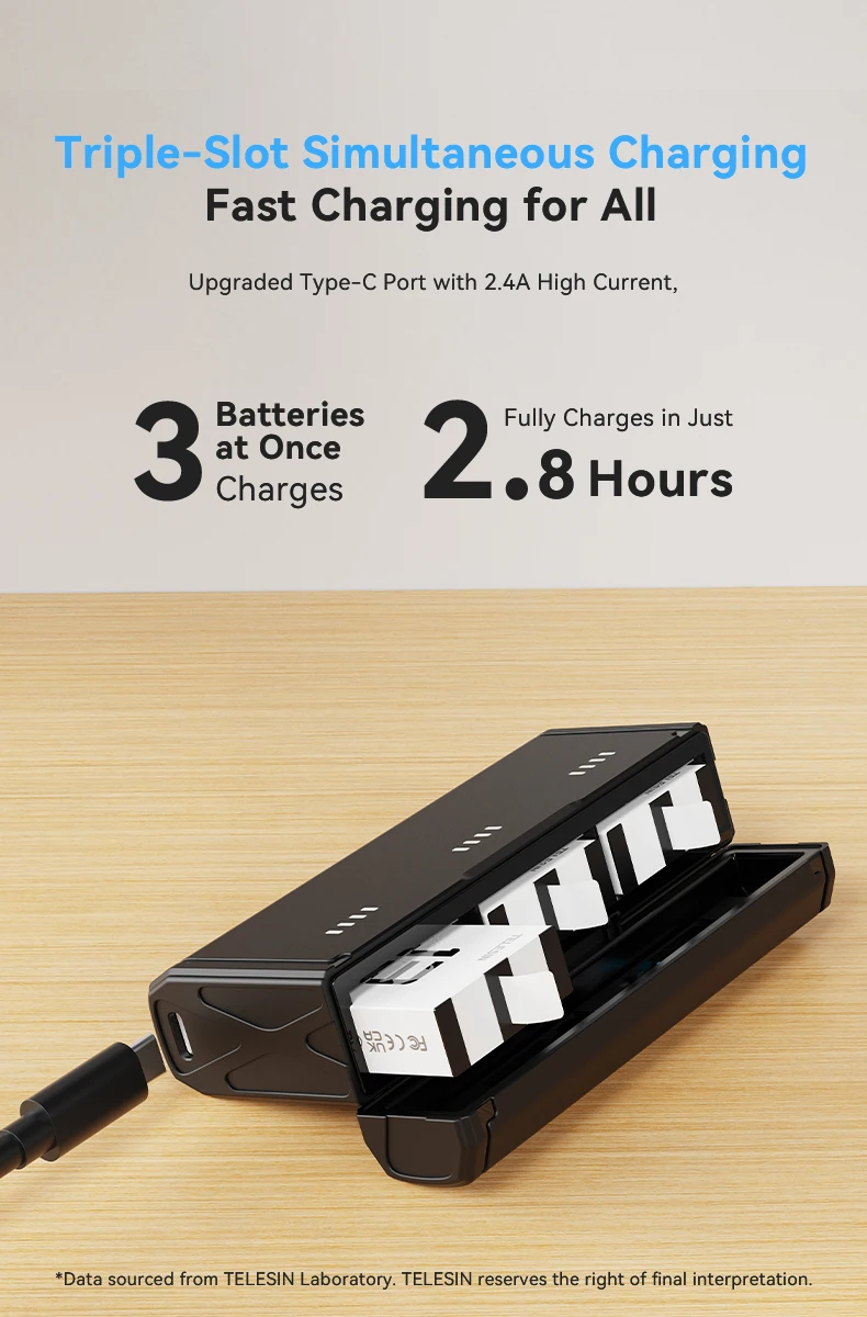 Pocket Charger For Hero 13 TF Card Storage 3 Slots Battery Fast Charging Box fo