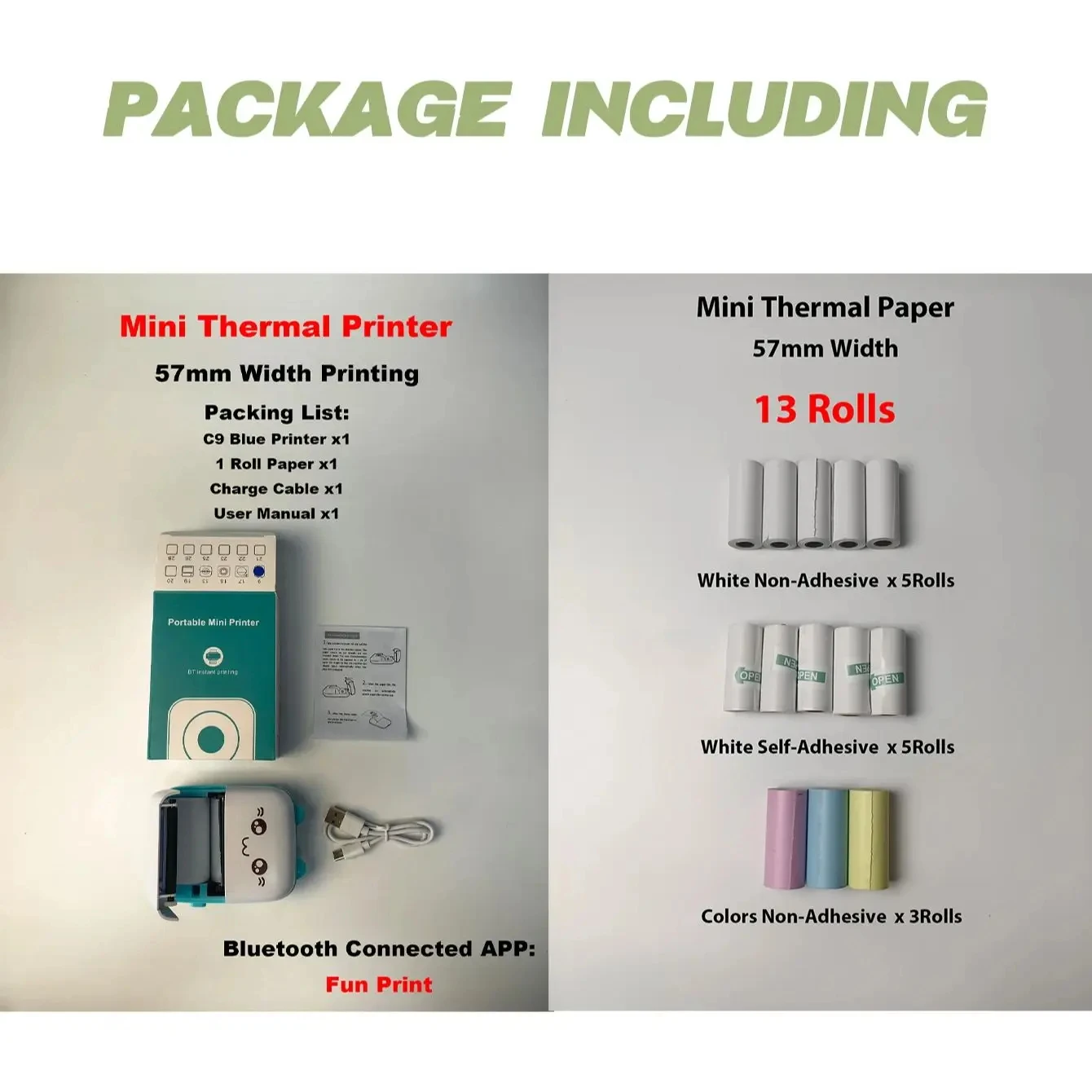 Label Printer Portable Mini Thermal Printer with 13 Rolls Papers Wireless for paperang Photo Label No Ink Print Memo Wrong Question Printing