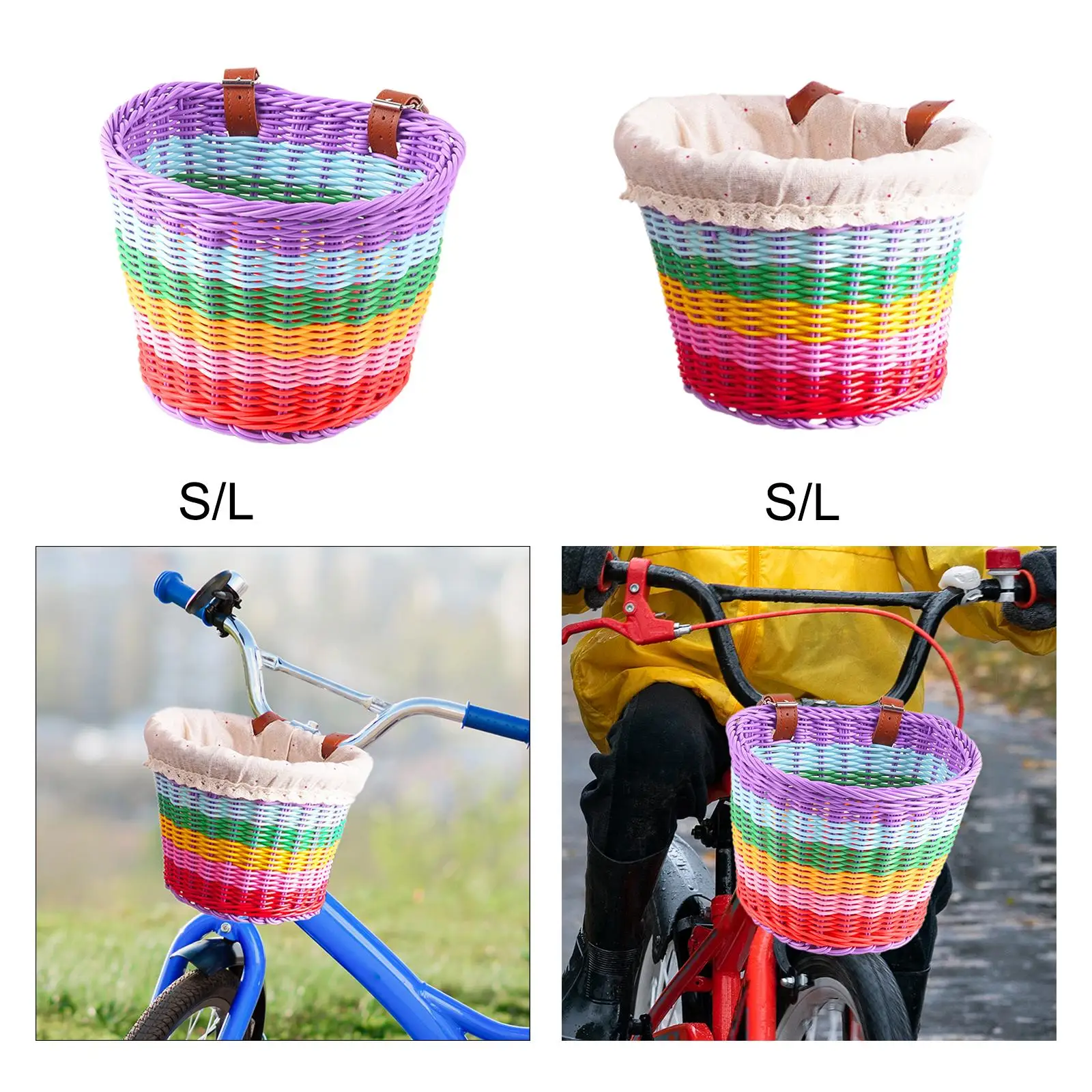 Kids Bike Basket Rainbow Color Carrier Cycling Basket for Girls Boys Cycling