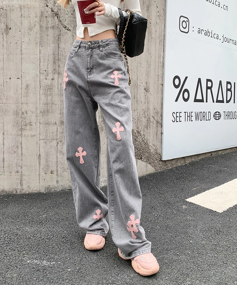 

Women Loose Cross Pattern Pants Black Jogging Sweatpants 2021 Spring Hot New Sale High Waist Casual For Women Stright Trousers