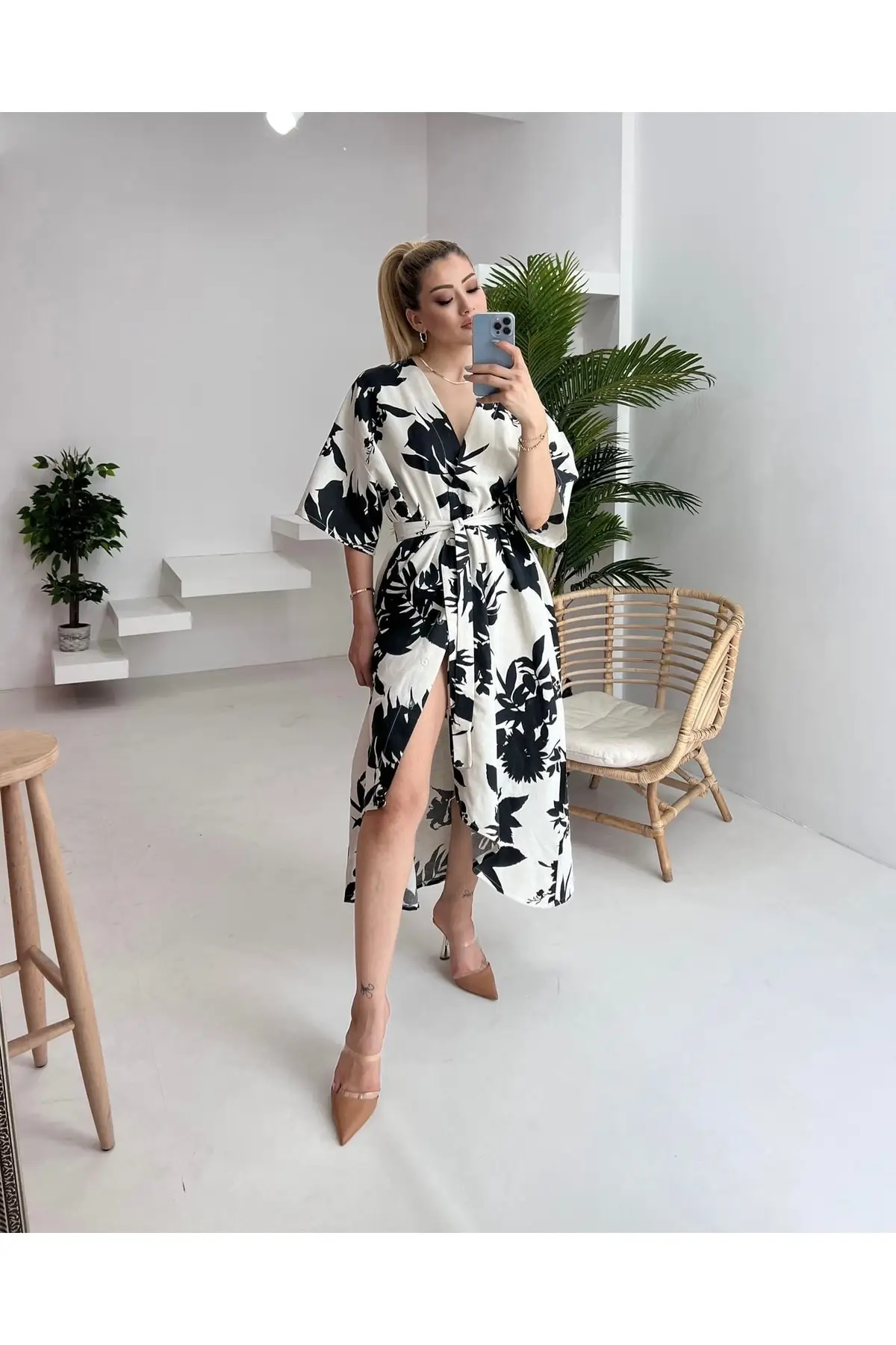 

Linen Kimono Dress Black Clothing