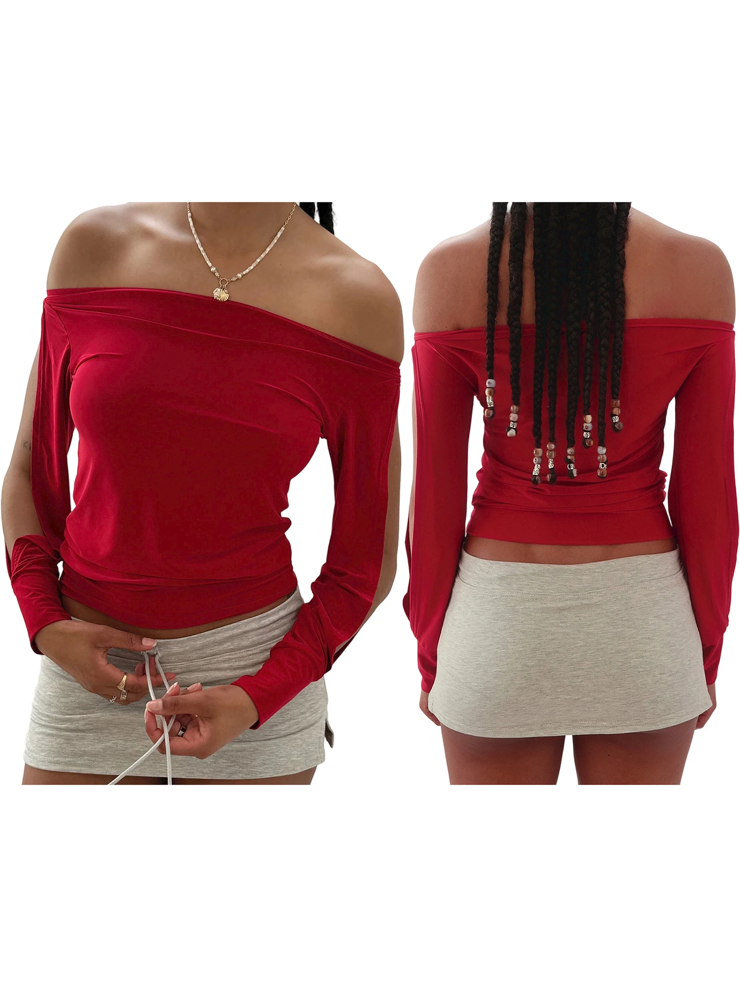 Elegant Women s Off Shoulder Crop Tops with Long Sleeves and Stylish Cut Out Design for a  Fit Look at Parties and Nights