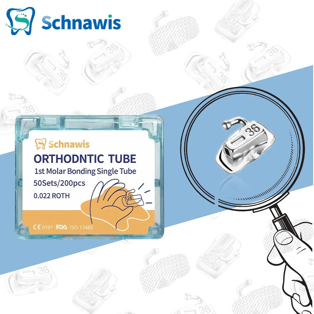 

200Pcs Dental Orthodontics Bonding Buccal Tubes 1st 2nd Molar Bondable Non-Convertible Buccal Tube Mesh Base Roth / MBT 0.022