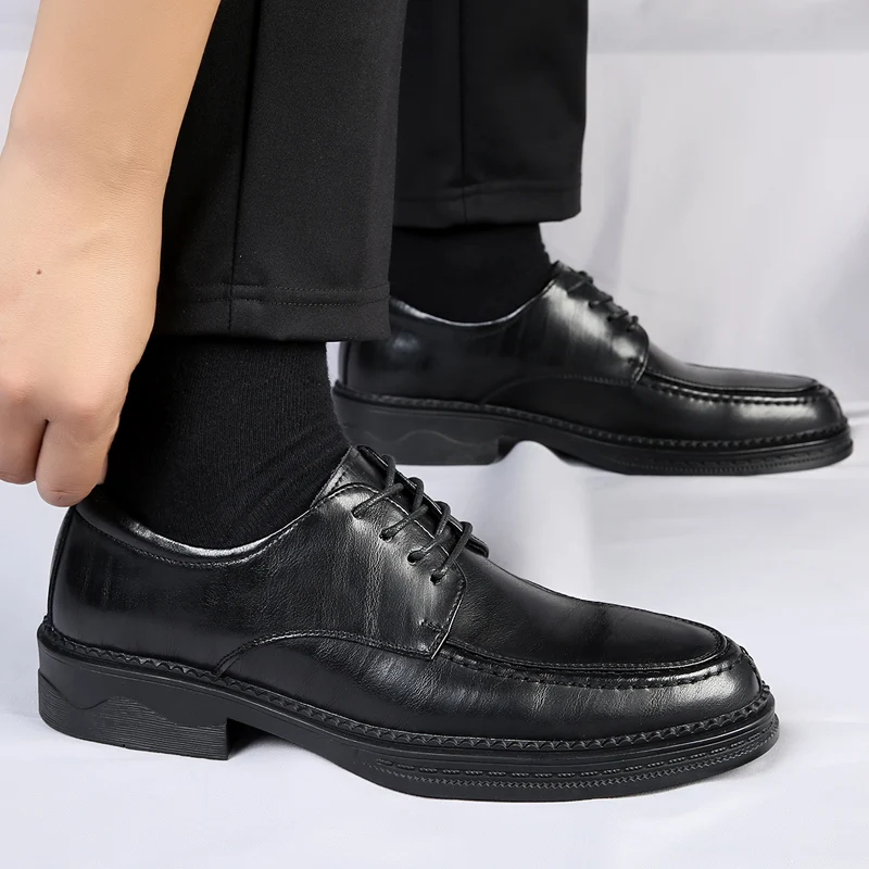 

2023 New Casual Leather Shoes Man Men High Sole Platform Japan Harajuku Korean Streetwear Fashion Business Wedding Leather Shoe