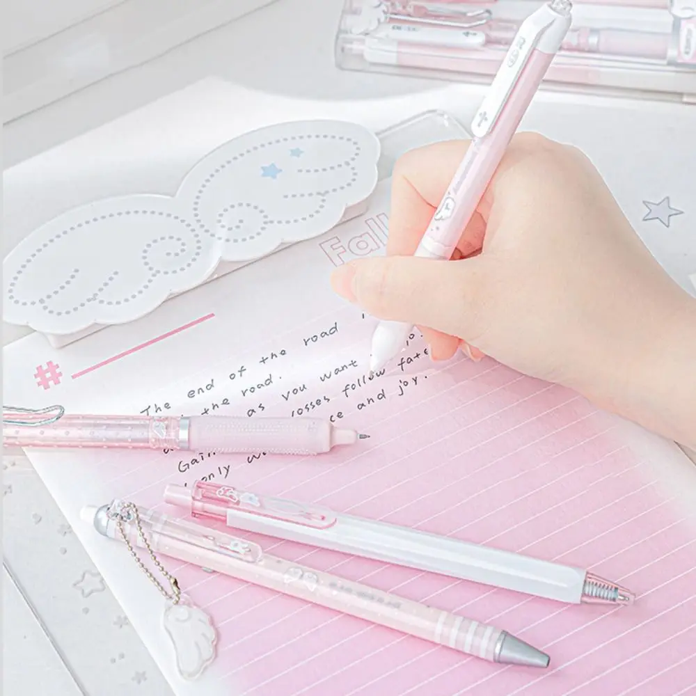 4Pcs/Set 0.5mm Pearl Angel Gel Pen Set Soft Comfort Grip Gel Ink Black Ink Exam Pens Wing Design Smooth Writing