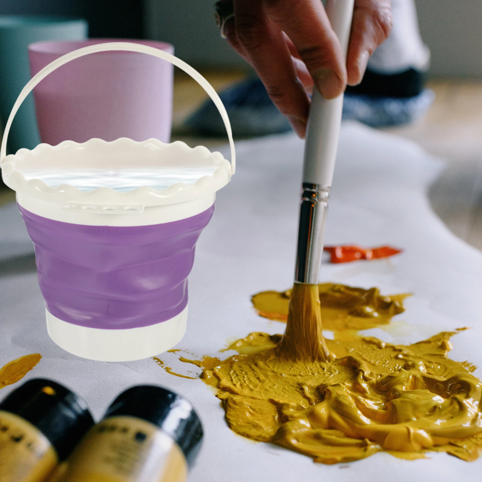 실리콘 펜 워시 부츠 비상 페인팅 도구 브러시 세척 버킷 수채화 물감 청소 용기 세탁기