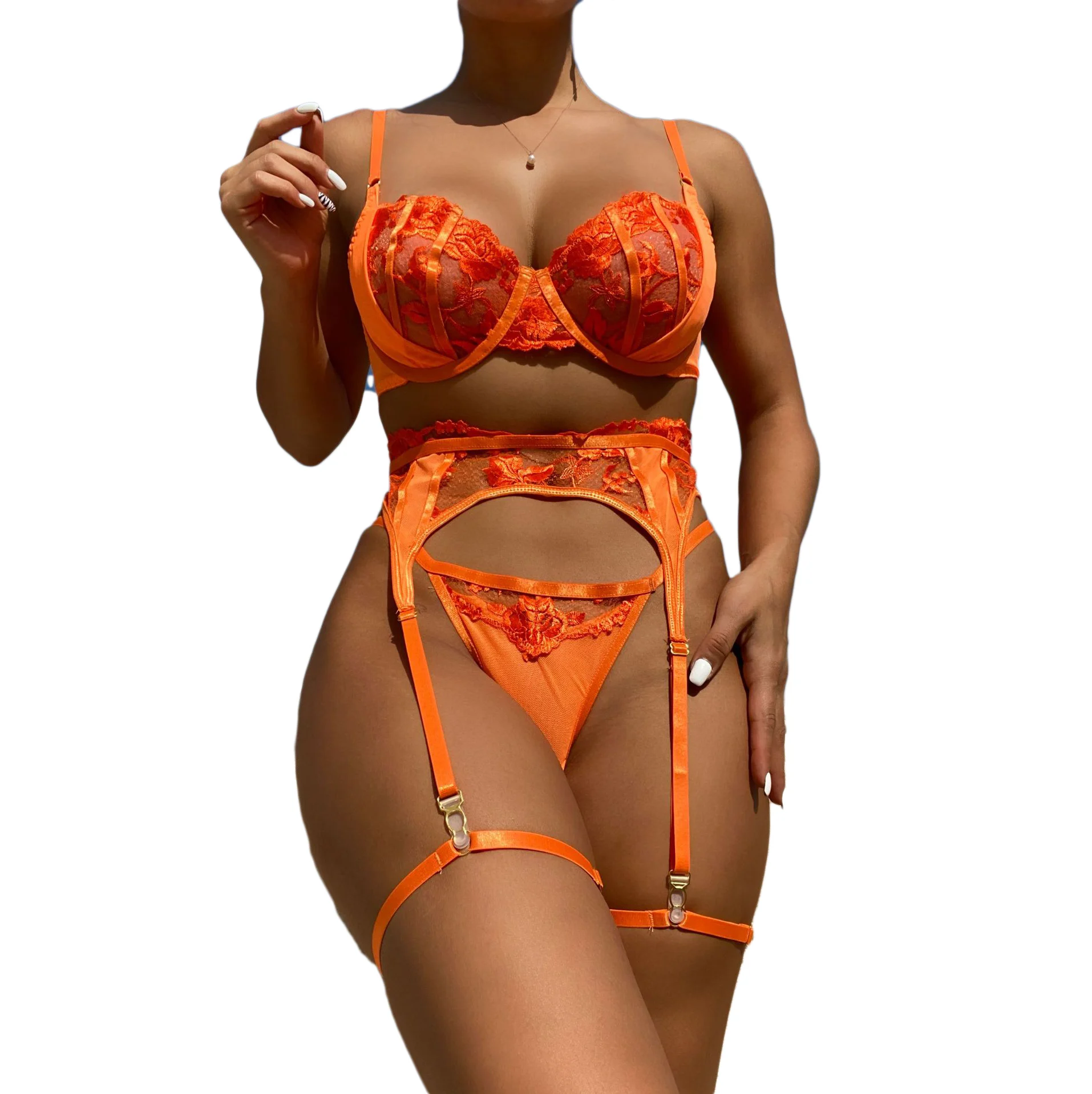 

Sexy Fashion Underwear Women's Funny Lingerie Three Piece Exotic Apparel Garter Embroidery Lace Perspective Corset New 2023