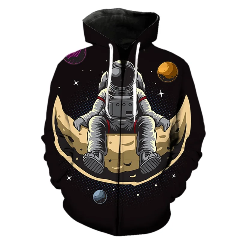 thumbnail image 1 of Sudadera con capucha y cremallera con estampado 3D de astronauta de dibujos animados para hombre, sudaderas informales de gran tamaño, ropa de calle, chaqueta, chándal, 1 of 4